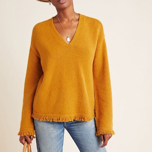 Anthropologie Sweaters - New fringed vneck sweater honey color